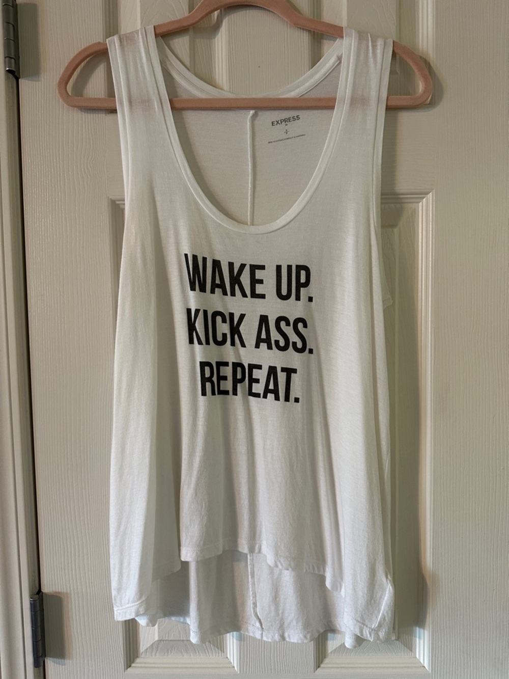 Express White Tank Top with Black Logo Print